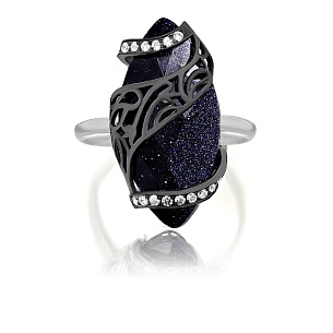 Кольцо из серебра с авантюрином, фианитами