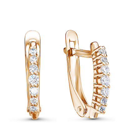 Серьги с английским замком из красного золота с фианитами