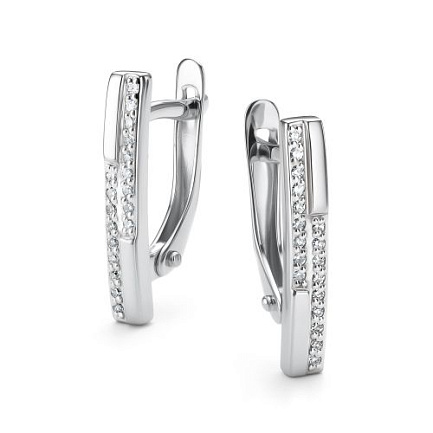 Серьги с английским замком из белого золота с бриллиантами