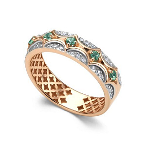 Кольцо из красного золота с бриллиантами, изумрудами