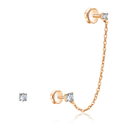 Серьги-пусеты из красного золота с фианитом