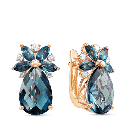 Серьги из красного золота с бриллиантами, топазами