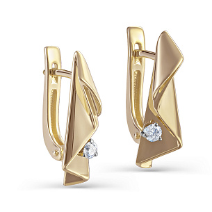 Серьги с английским замком из желтого золота с бриллиантом