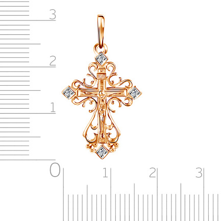Крест ручной работы из красного золота с бриллиантами