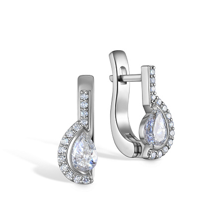 Серьги с английским замком из белого золота с бриллиантом