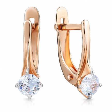 Серьги с английским замком из красного золота с фианитом