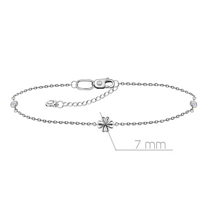 браслет на ногу декоративный из белого золота с фианитами, плетение якорное