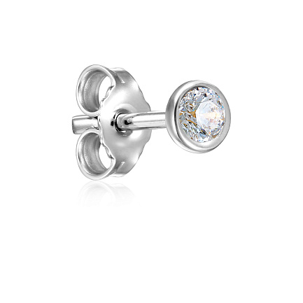 Серьга одиночная из белого золота с фианитом