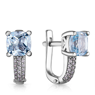 Серьги с английским замком из белого золота с фианитом