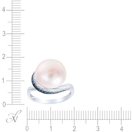 Кольцо из белого золота с бриллиантами, жемчугом