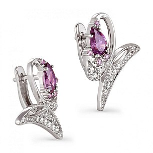 Серьги с английским замком из серебра с фианитами Сваровски