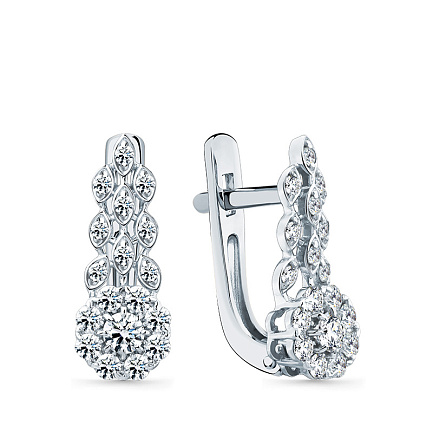 Серьги с английским замком из белого золота с бриллиантами