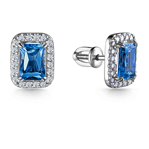 Серьги Пусеты из белого золота с бриллиантами и топазом