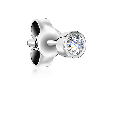 Серьга одиночная из белого золота с фианитом