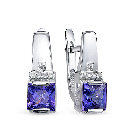 Серьги из белого золота с бриллиантами, танзанитами