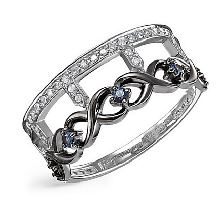 Кольцо из белого золота с бриллиантами, сапфирами