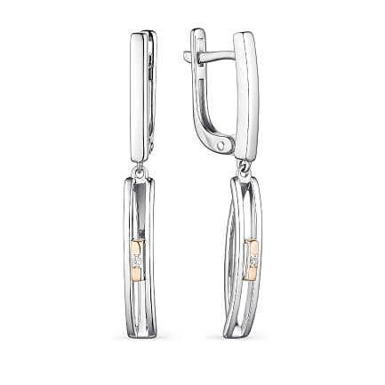 Серьги с английским замком из серебра с бриллиантами