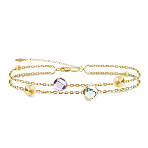 Браслет декоративный из желтого золота с аметистами, плетение якорное