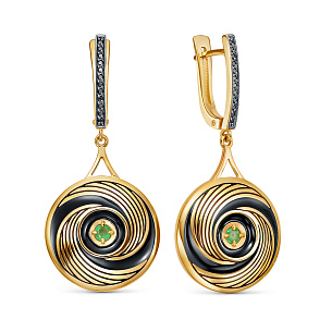 Серьги с английским замком из серебра с фианитами и изумрудами