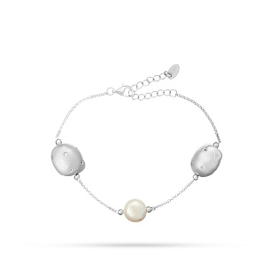 Браслет декоративный из серебра с циркониями и жемчугом