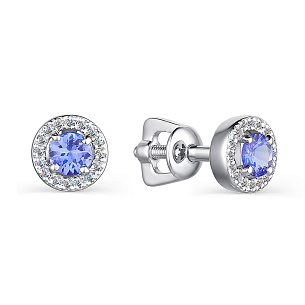 Пусеты из белого золота с танзанитами