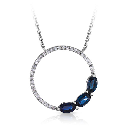 Колье из белого золота с бриллиантами, сапфирами, плетение якорное