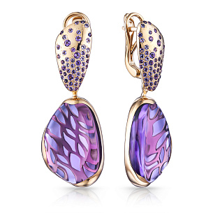 Серьги с английским замком из желтого золота с аметистом