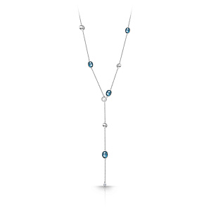 Колье из белого золота с топазами, плетение якорное