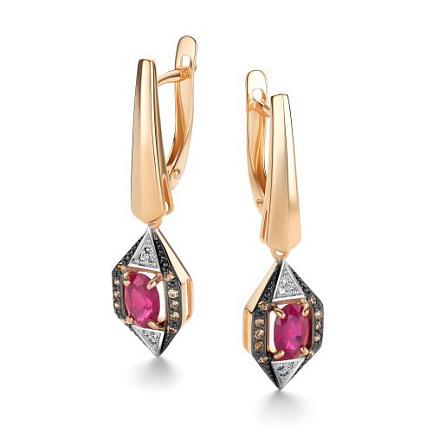 Серьги с английским замком из красного золота с бриллиантами