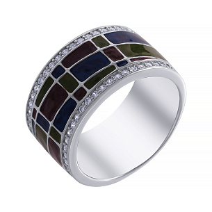 Кольцо из серебра с эмалью, фианитом