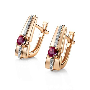 Серьги с английским замком из красного золота с бриллиантом