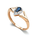 Кольцо из красного золота с бриллиантами, сапфиром