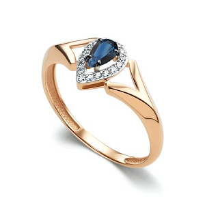 Кольцо из красного золота с бриллиантами, сапфиром