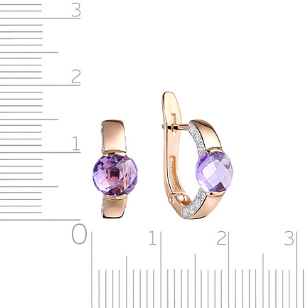 Серьги с английским замком из красного золота с аметистом