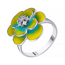 Кольцо из серебра с фианитом, эмалью