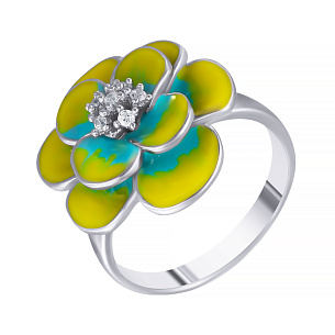 Кольцо из серебра с фианитом, эмалью