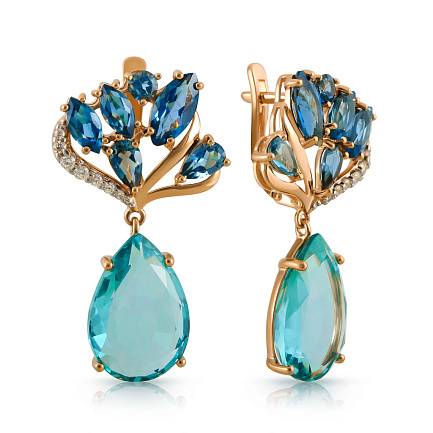 Серьги с английским замком из красного золота с топазом