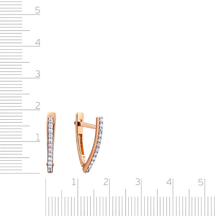 Серьги с английским замком из красного золота с фианитом