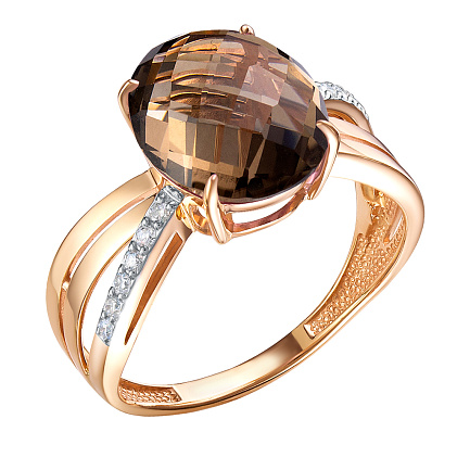 Кольцо из красного золота с бриллиантами, раухтопазом