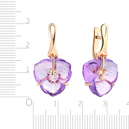 Серьги с английским замком из красного золота с аметистами