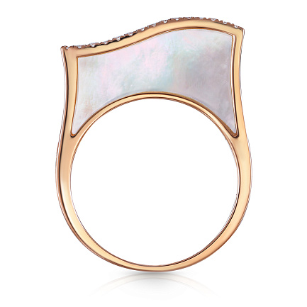 Кольцо из красного золота с бриллиантами, перламутром