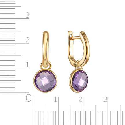 Серьги с английским замком из желтого золота с аметистом