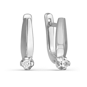 Серьги с английским замком из белого золота с бриллиантом