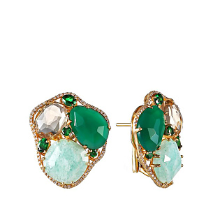 Серьги из желтого золота с бриллиантами, цветными