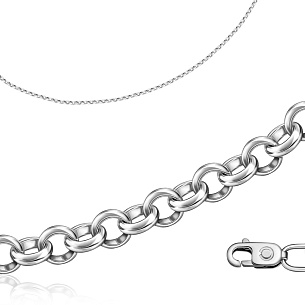 Цепь автомат из белого золота, плетение бельцер