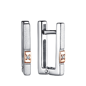 Серьги с английским замком из серебра с бриллиантом