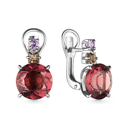 Серьги с английским замком из серебра с родолитами