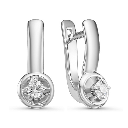 Серьги с английским замком из белого золота с бриллиантами