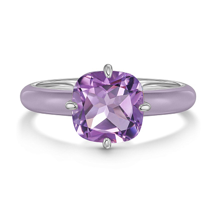 Кольцо из серебра с аметистом, эмалью