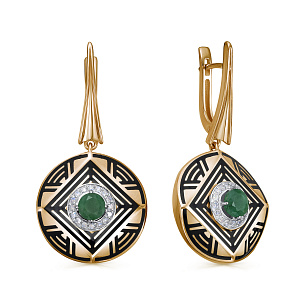 Серьги с английским замком из красного золота с изумрудом